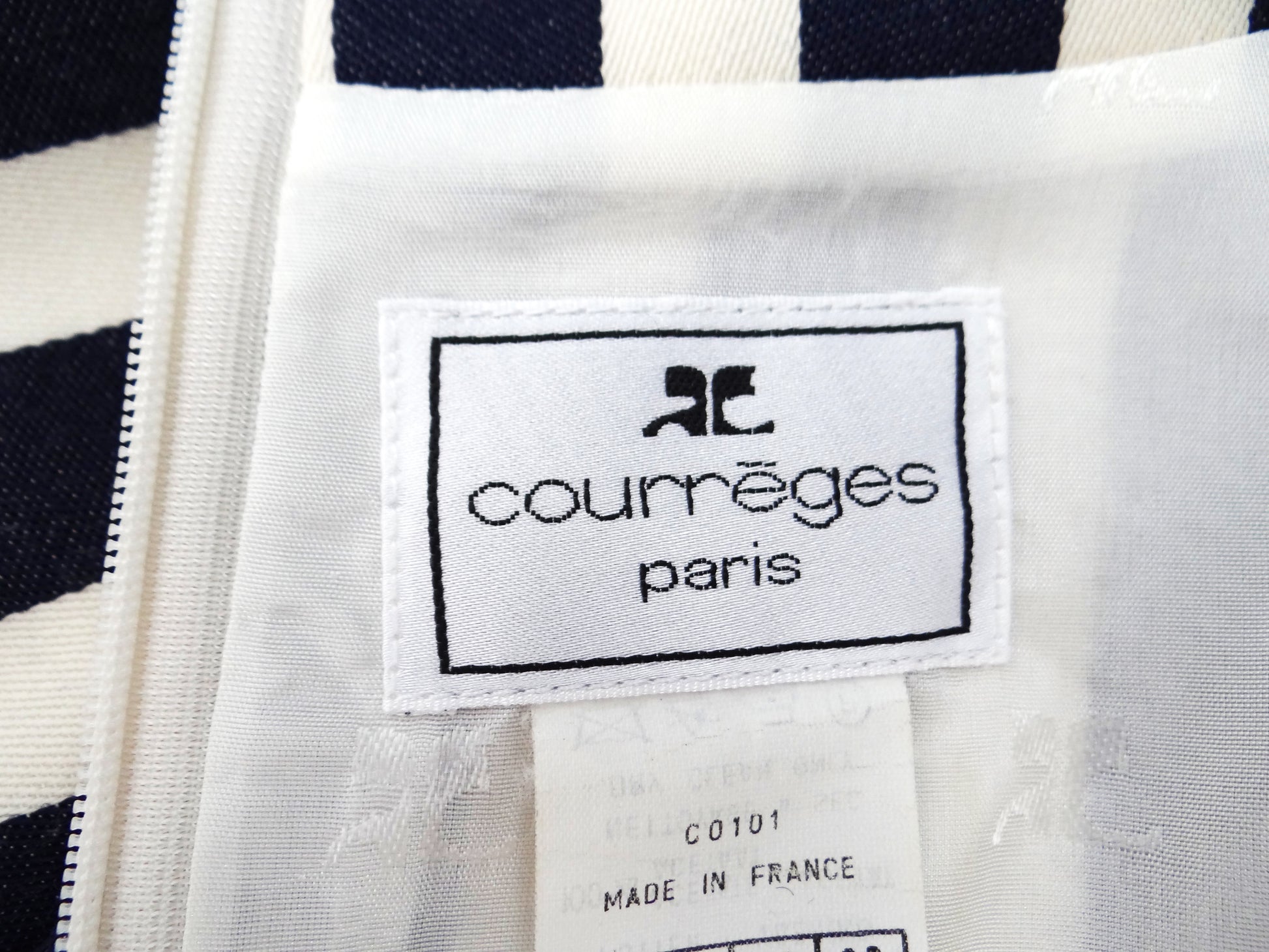 Courreges Vintage Shift Dress in Blue and White Stripes, UK10