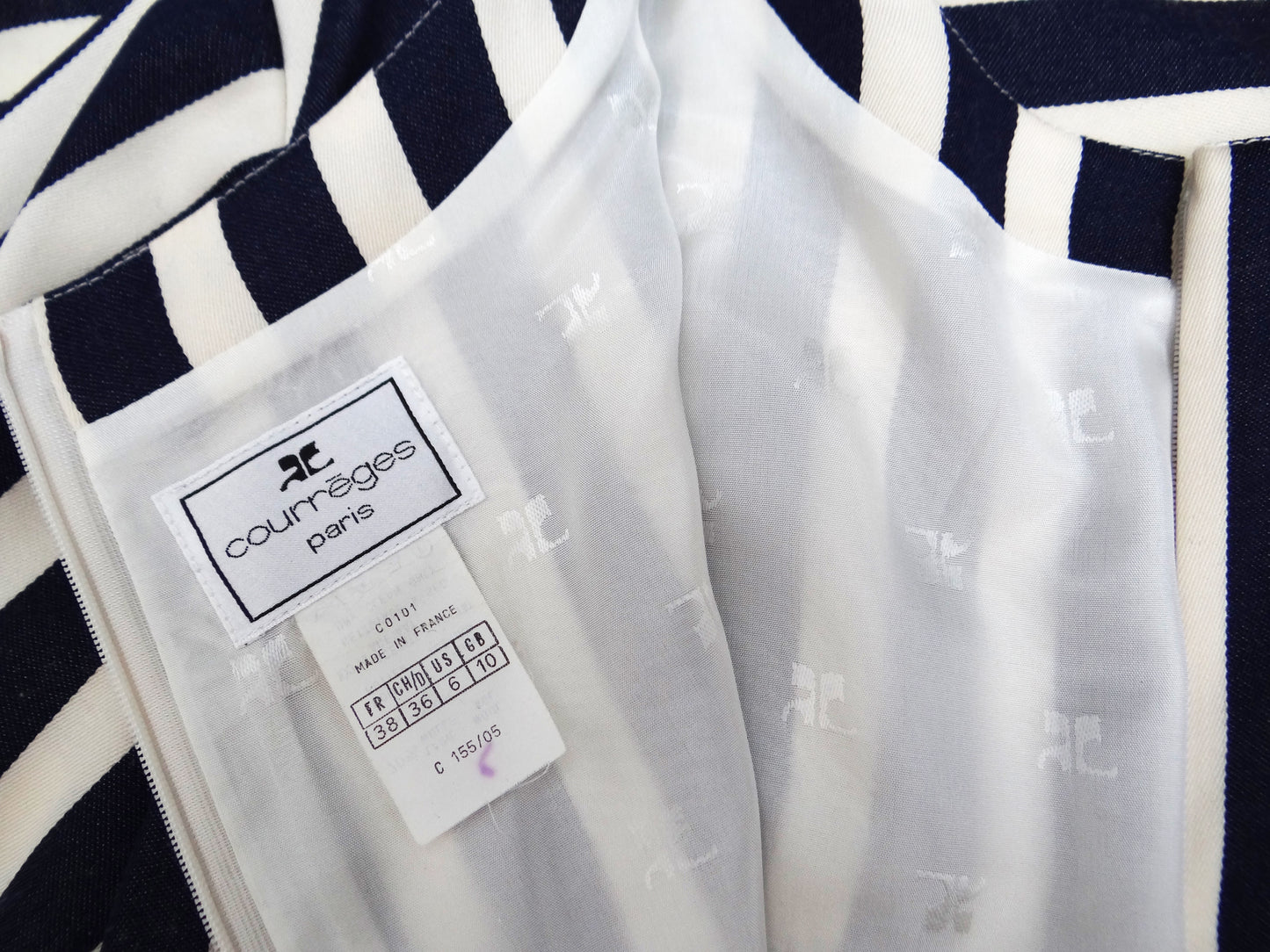 Courreges Vintage Shift Dress in Blue and White Stripes, UK10