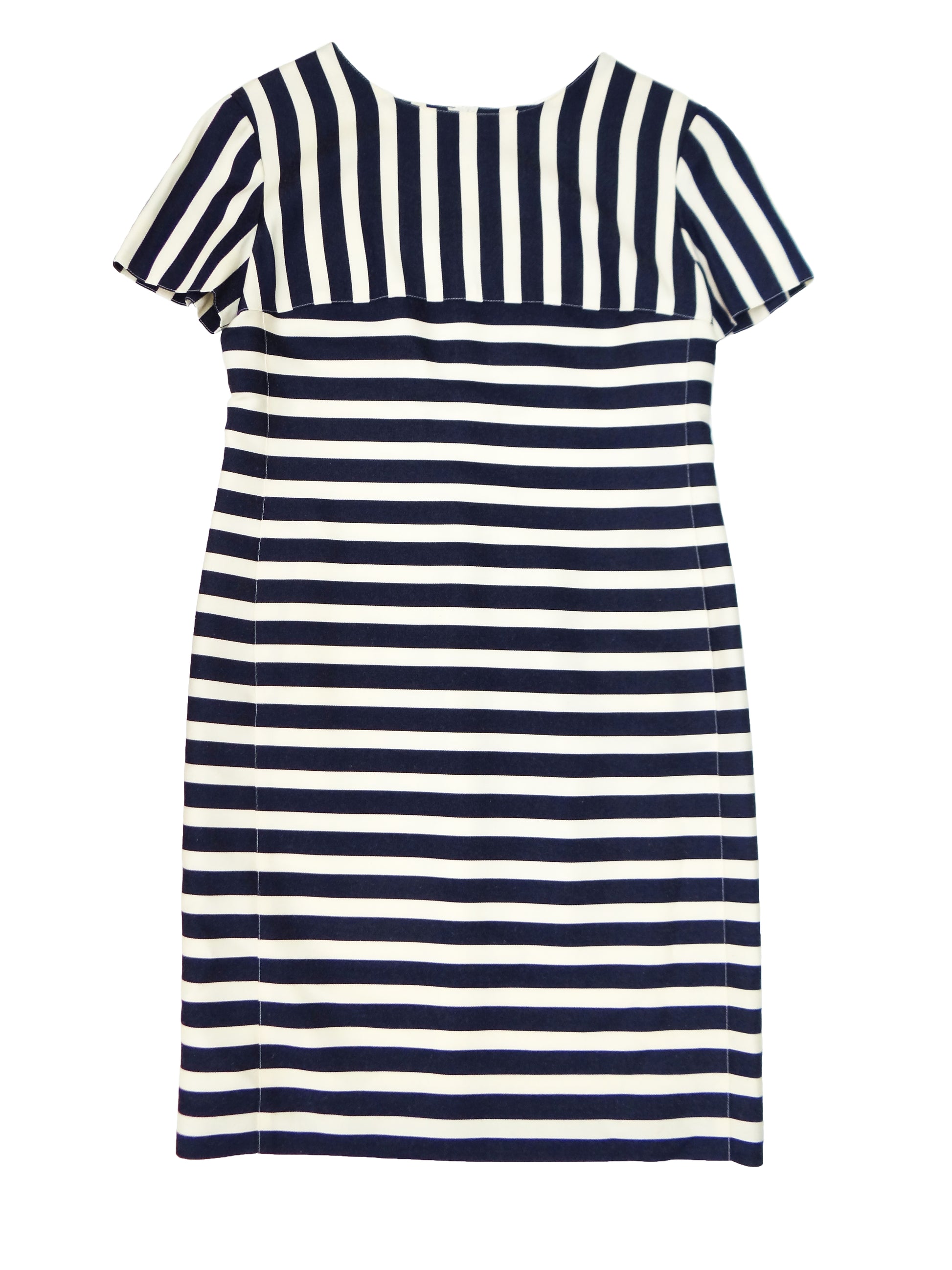 Courreges Vintage Shift Dress in Blue and White Stripes, UK10