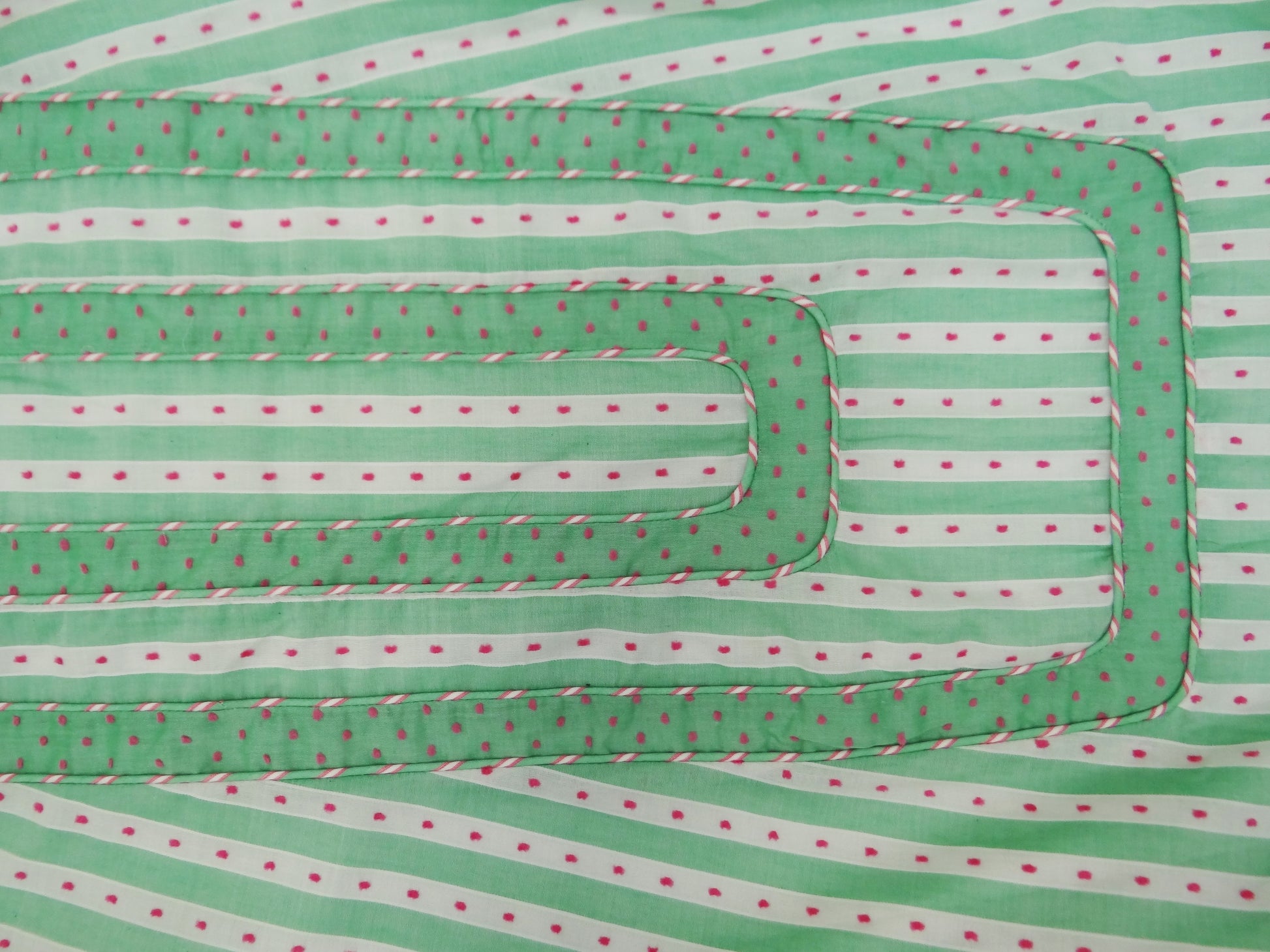 Mint Green Candy Stripe Summer Dress with Pink Embroidery, UK10