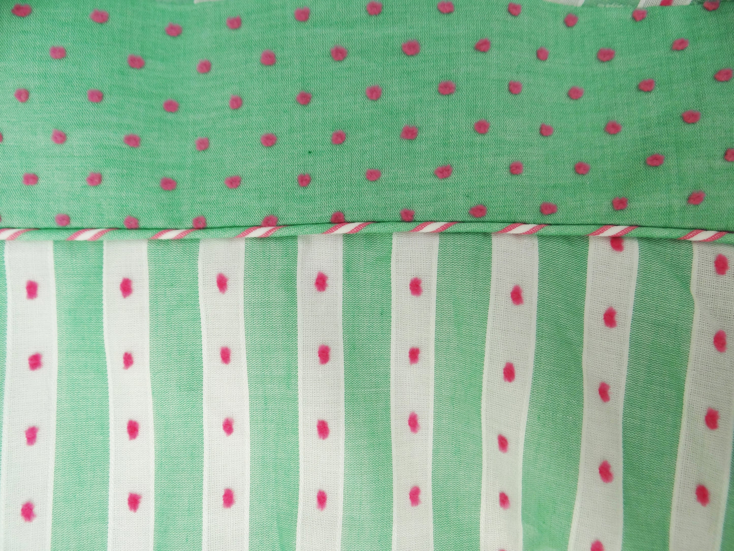 Mint Green Candy Stripe Summer Dress with Pink Embroidery, UK10