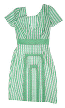 Mint Green Candy Stripe Summer Dress with Pink Embroidery, UK10