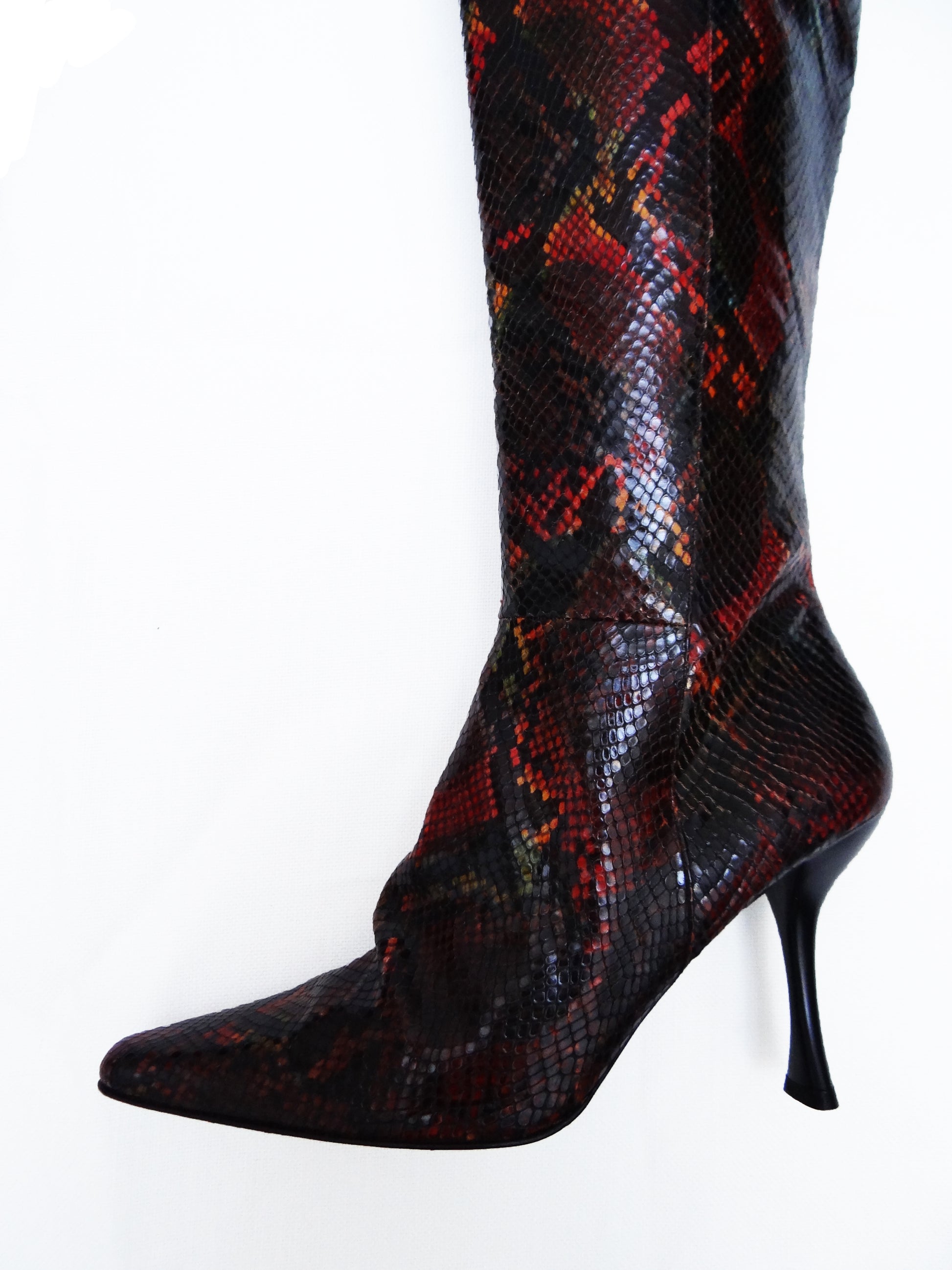 Charles Jourdan Red Snakeskin High Heeled Boots, UK 7.5