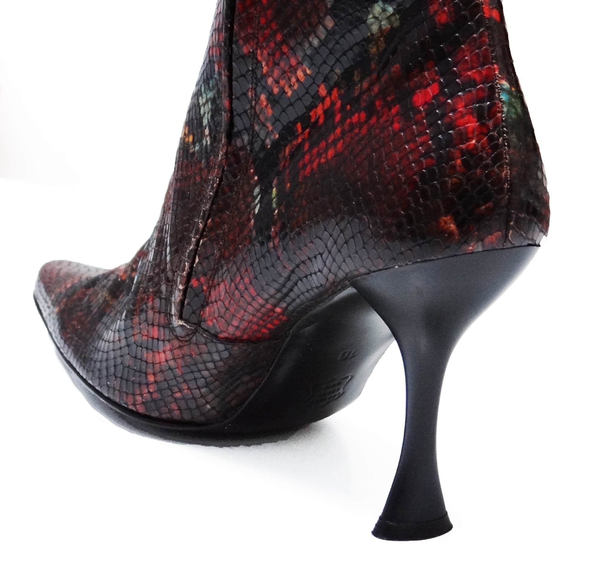 Charles Jourdan Red Snakeskin High Heeled Boots, UK 7.5