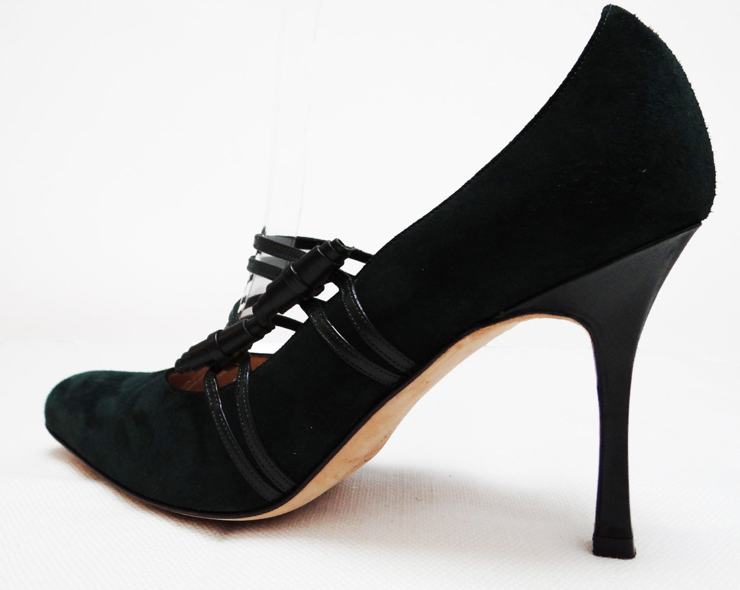 Manolo Blahnik Dark Green Suede High Heeled Court Shoes UK 3.5