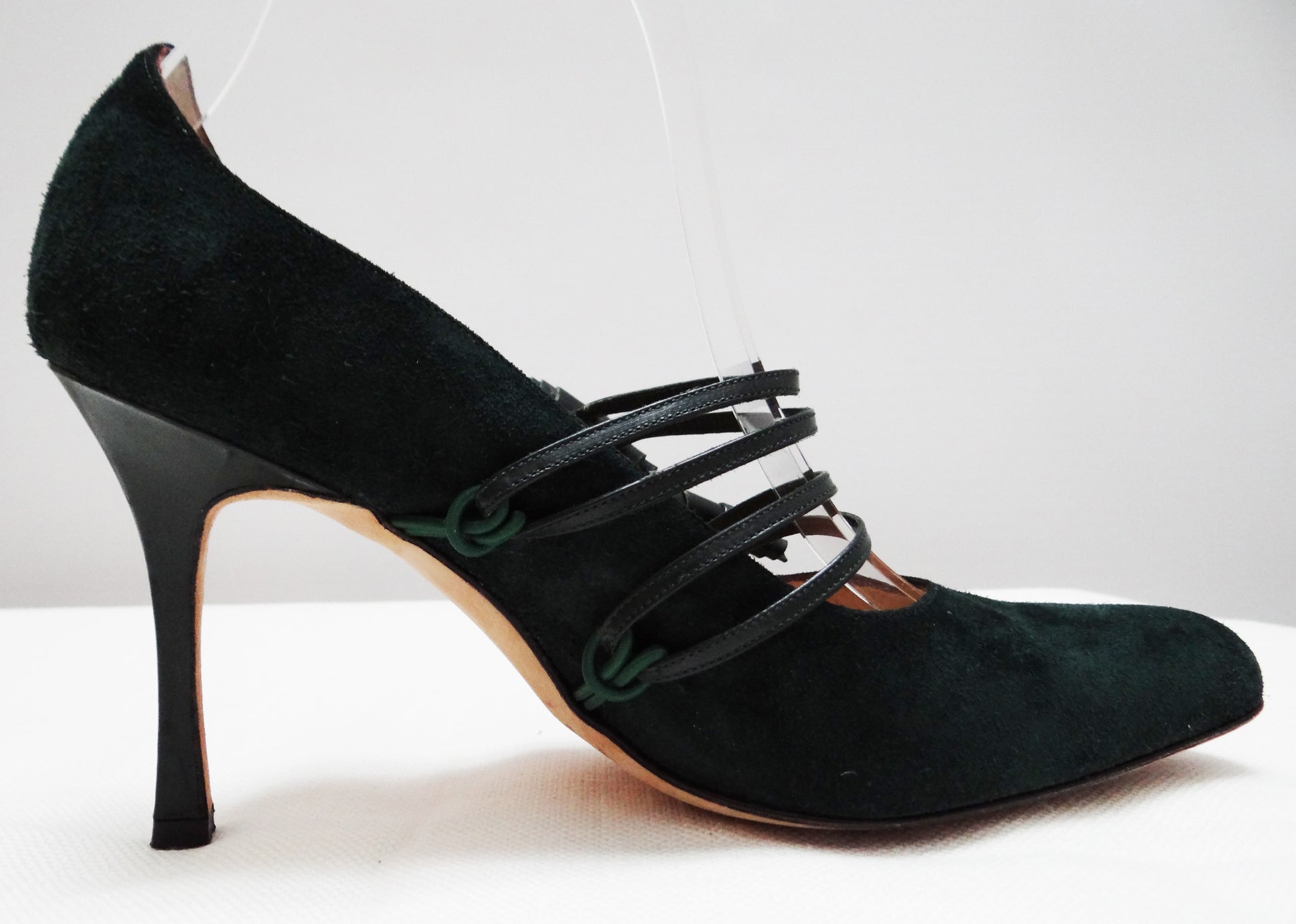 Manolo Blahnik Dark Green Suede High Heeled Court Shoes UK 3.5