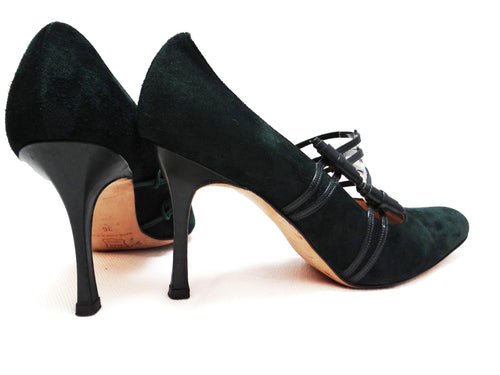 Manolo Blahnik Dark Green Suede High Heeled Court Shoes, UK3.5