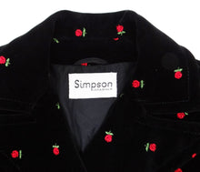 Vintage Simpson of Piccadilly Black Velvet Coat with Embroidered Roses, UK10-12