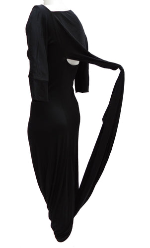Alexander McQueen Black Jersey Dress with Looped Train, UK10-12