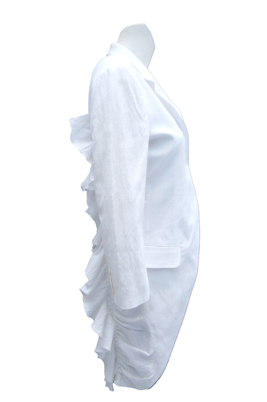 Yohji Yamamoto Y-3 Adidas White Ruffle Tailcoat, UK10