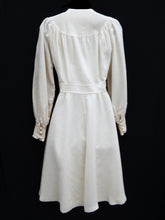 Vintage Ivory Wool Crepe Button-through Dress with Smocking, UK6-8