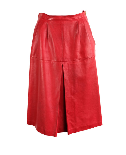 Loewe 1846 Vintage Pleated Skirt in Red Leather, UK10