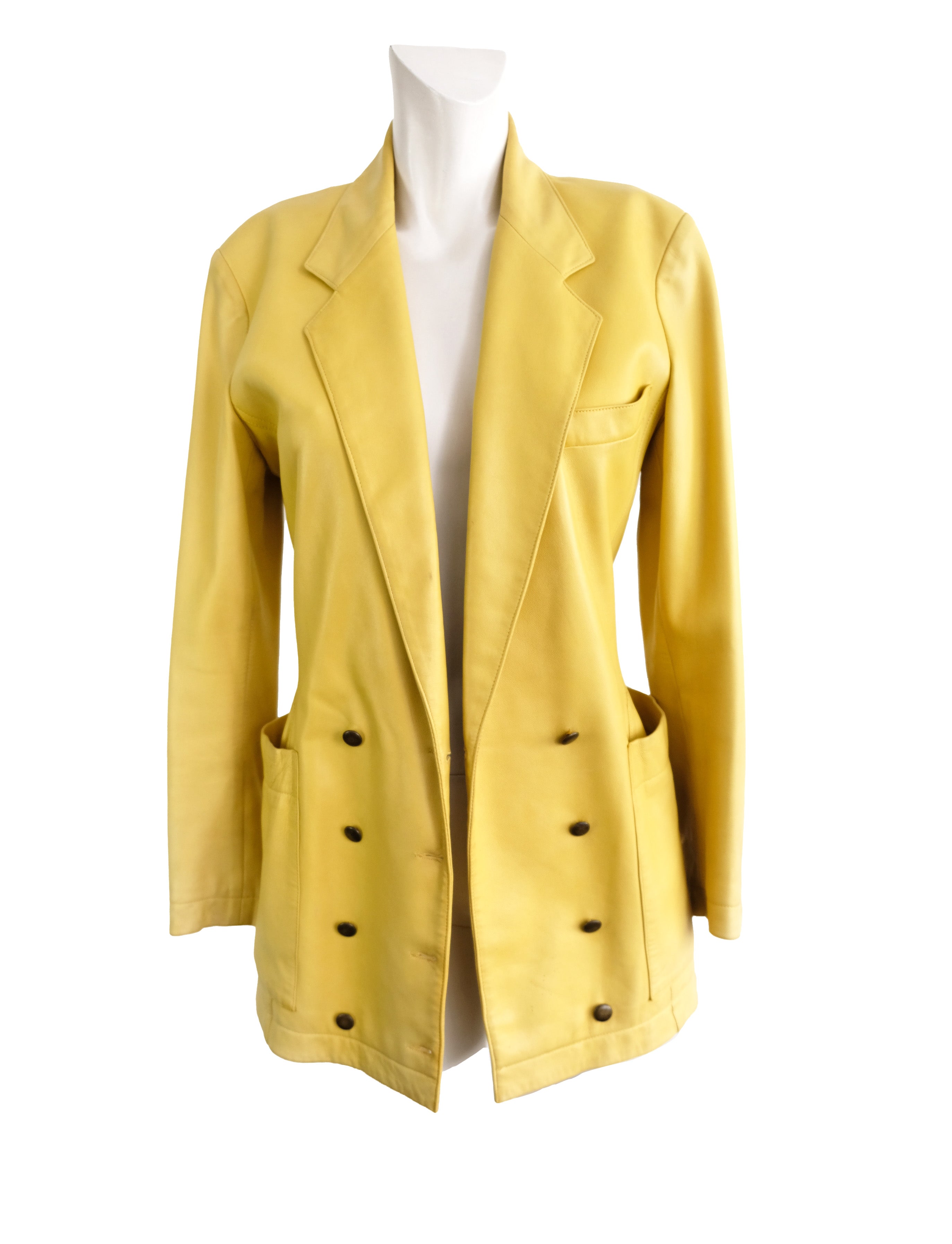 Alaïa Vintage Long Tailored Jacket in Yellow Leather, UK10-12