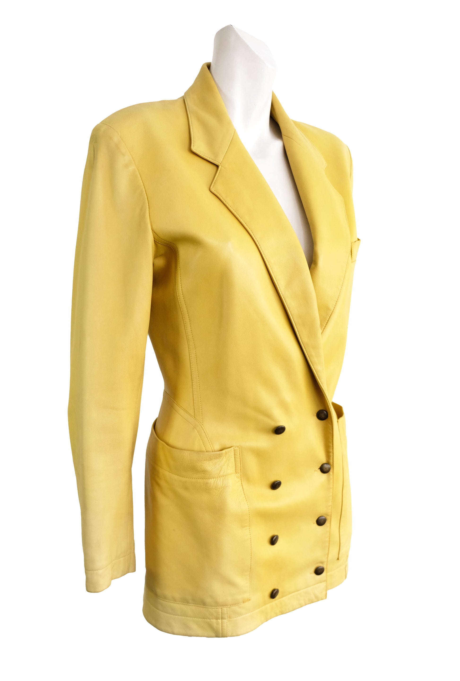 Alaïa Vintage Long Tailored Jacket in Yellow Leather, UK10-12