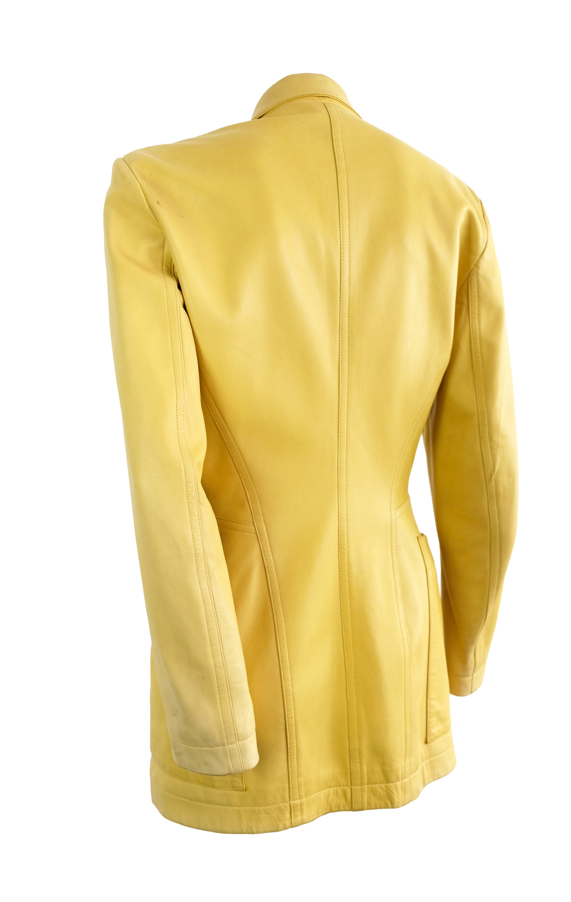 Alaïa Vintage Long Tailored Jacket in Yellow Leather, UK10-12