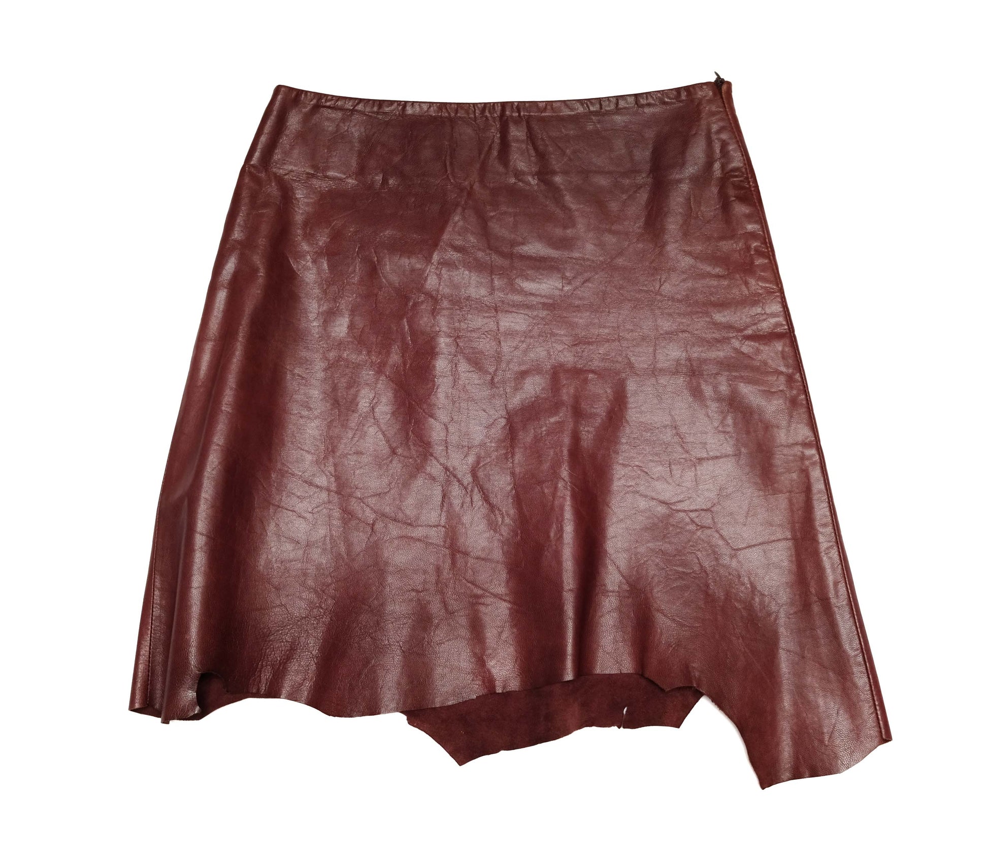 Amaya Arzuaga Vintage Asymmetric A Line Skirt in Oxblood Leather, UK10