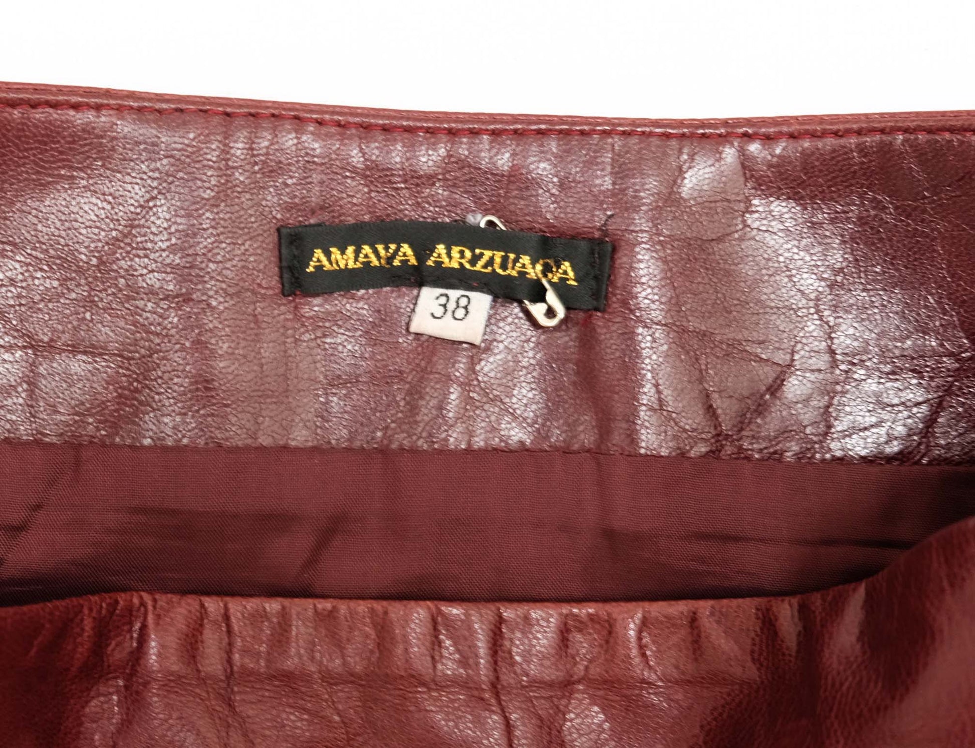 Amaya Arzuaga Vintage Asymmetric A Line Skirt in Oxblood Leather, UK10