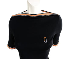 Salvatore Ferragamo Vintage Black Knit Tunic Top with Orange Trim, UK10