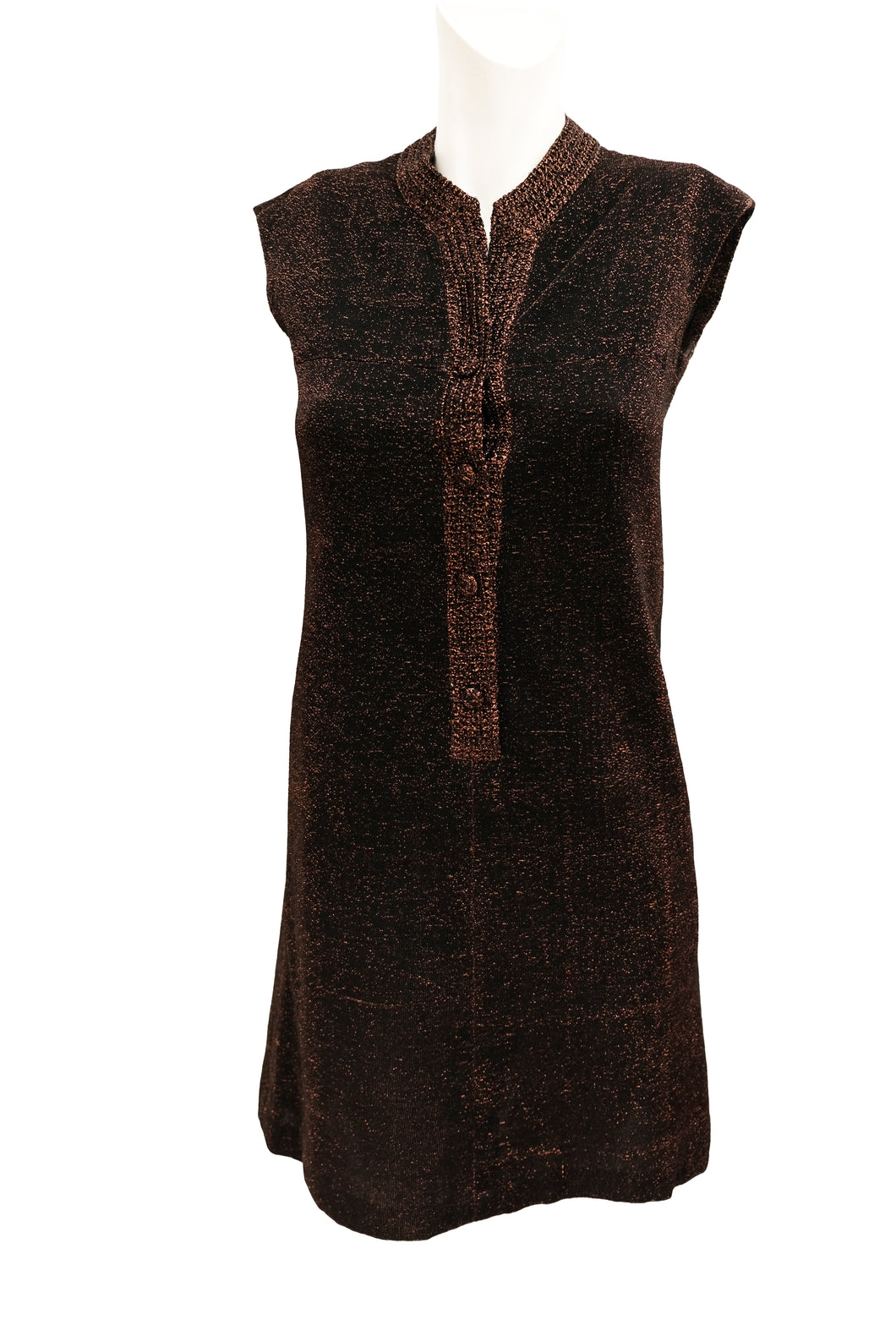 Italian Vintage Sleeveless Dress in Bronze Lamé, UK10