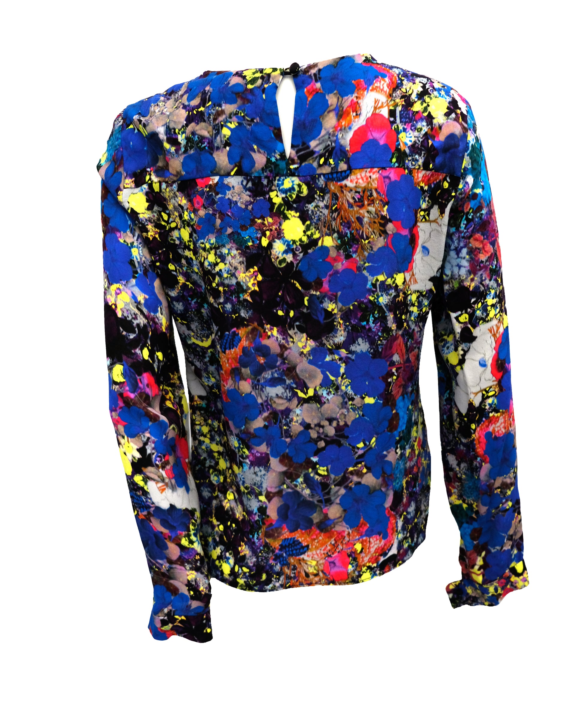 Erdem Round Neck Top in Multicoloured Printed Silk, UK10