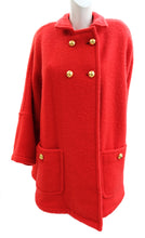 Guy Laroche Vintage Felted Red Wool Swing Coat with Gold Buttons, UK10-16