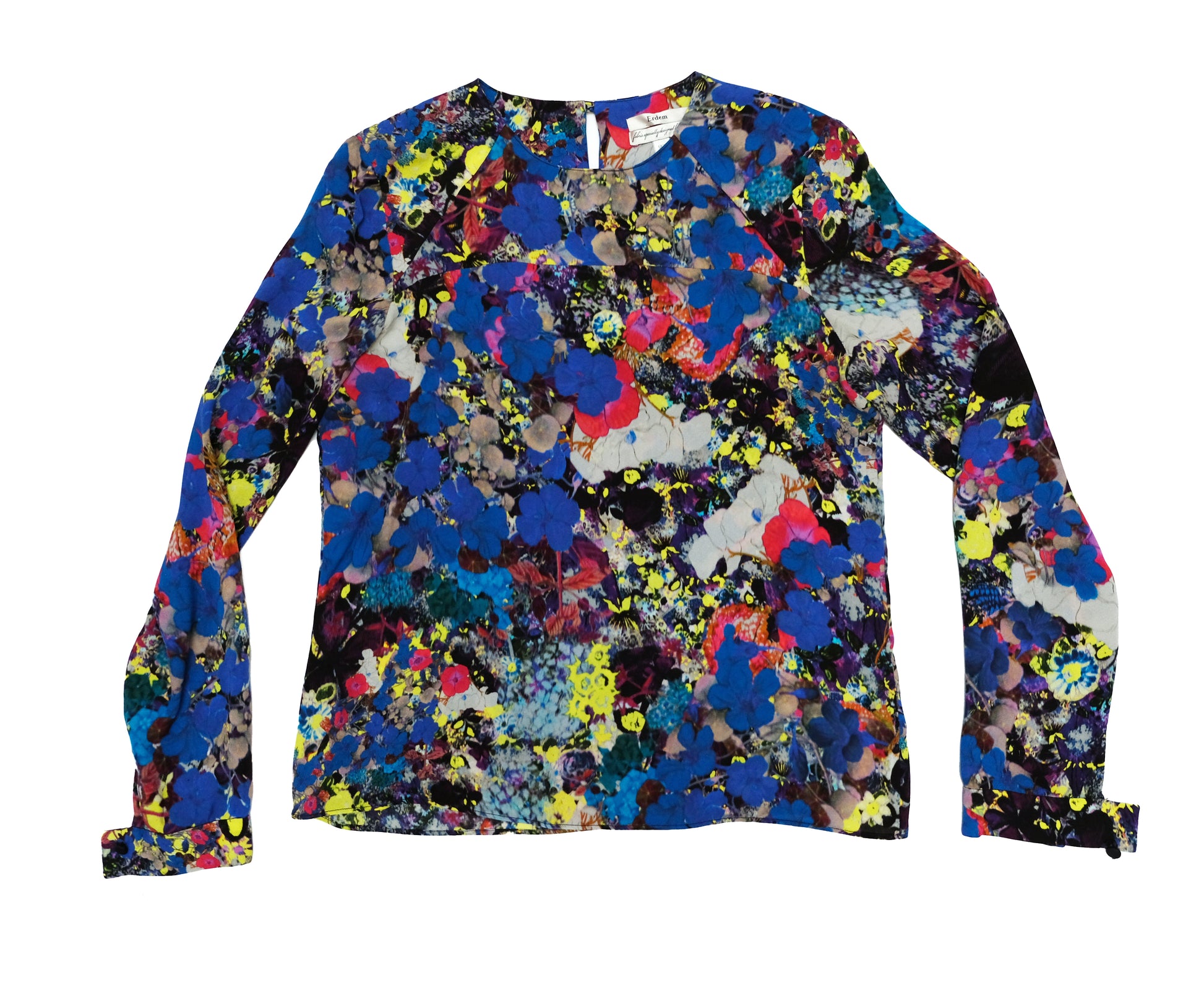 Erdem Round Neck Top in Multicoloured Printed Silk, UK10