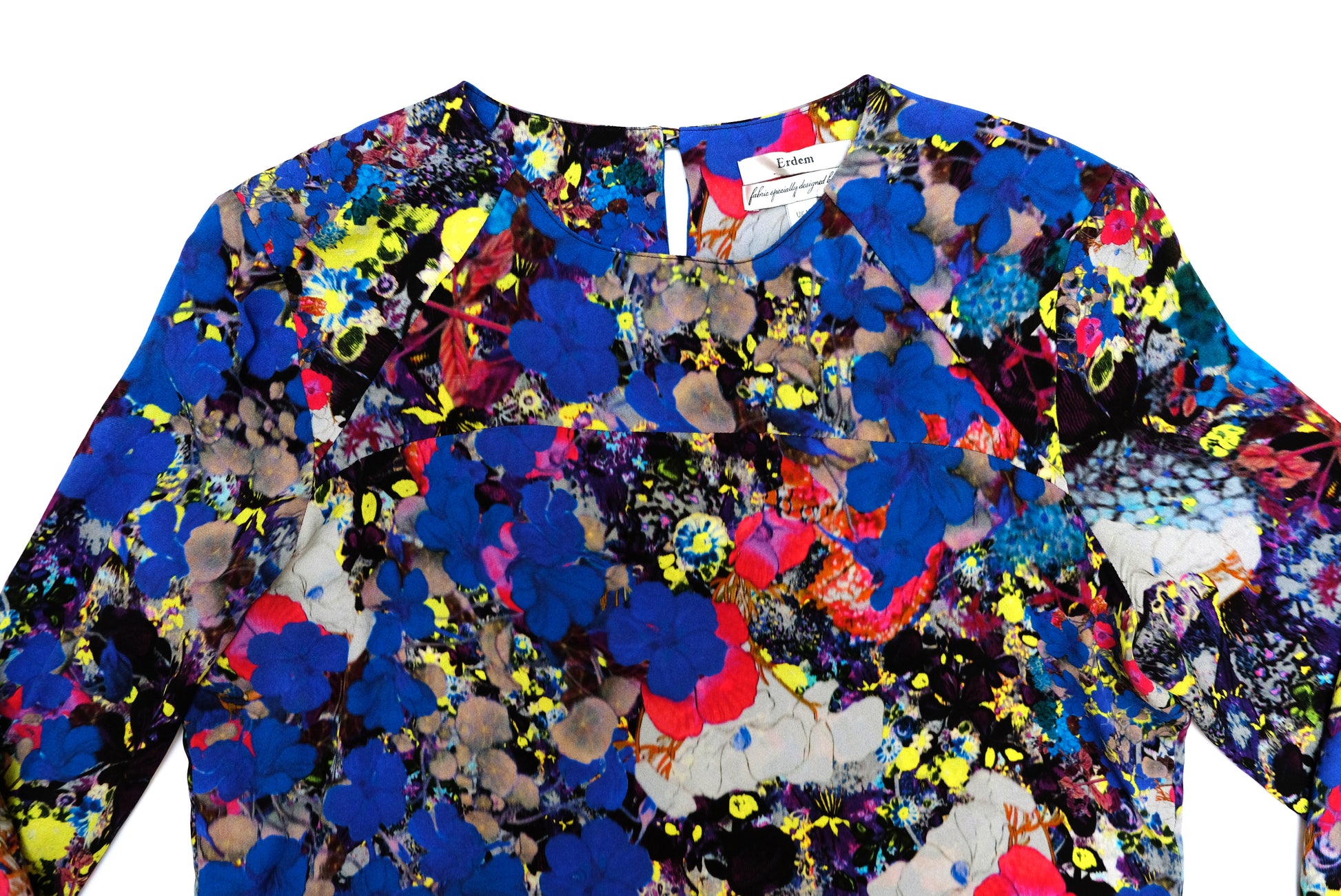 Erdem Round Neck Top in Multicoloured Printed Silk, UK10