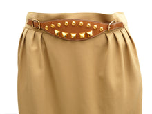 Hermes Vintage Skirt in Camel Wool with Studded Leather Belt, UK10-12