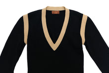 Yves Saint Laurent Vintage V Neck Sweater with Camel Trim, UK10