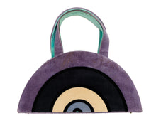 Pop Art Vintage Semicircle Bag in Purple and Turquoise Velvet