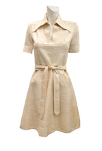 Wallis 1970s Vintage Raw Silk Belted Shift Dress with Collar, UK8-10