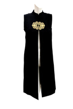 Vintage Long Gilet in Black Wool with Elaborate Gilt Buckle