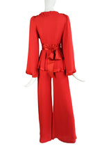 Ossie Clark for Radley Vintage Trouser Set in Red Moss Crepe & Satin, UK10