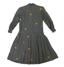 Celine Vintage Shirt Dress in Chequered Silk with Floral Detail, UK12