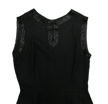 Polly Peck Vintage Little Black Dress in Black Linen with Sequinned Borders, UK8-10