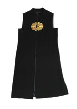 Vintage Long Gilet in Black Wool with Elaborate Gilt Buckle