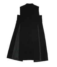 Vintage Long Gilet in Black Wool with Elaborate Gilt Buckle,  UK10