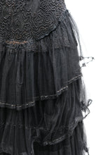 Antique Beaded Evening Dress in Black Tulle, XXS
