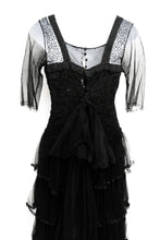 Antique Beaded Evening Dress in Black Tulle, XXS