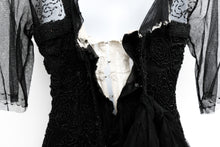 Antique Beaded Evening Dress in Black Tulle, XXS