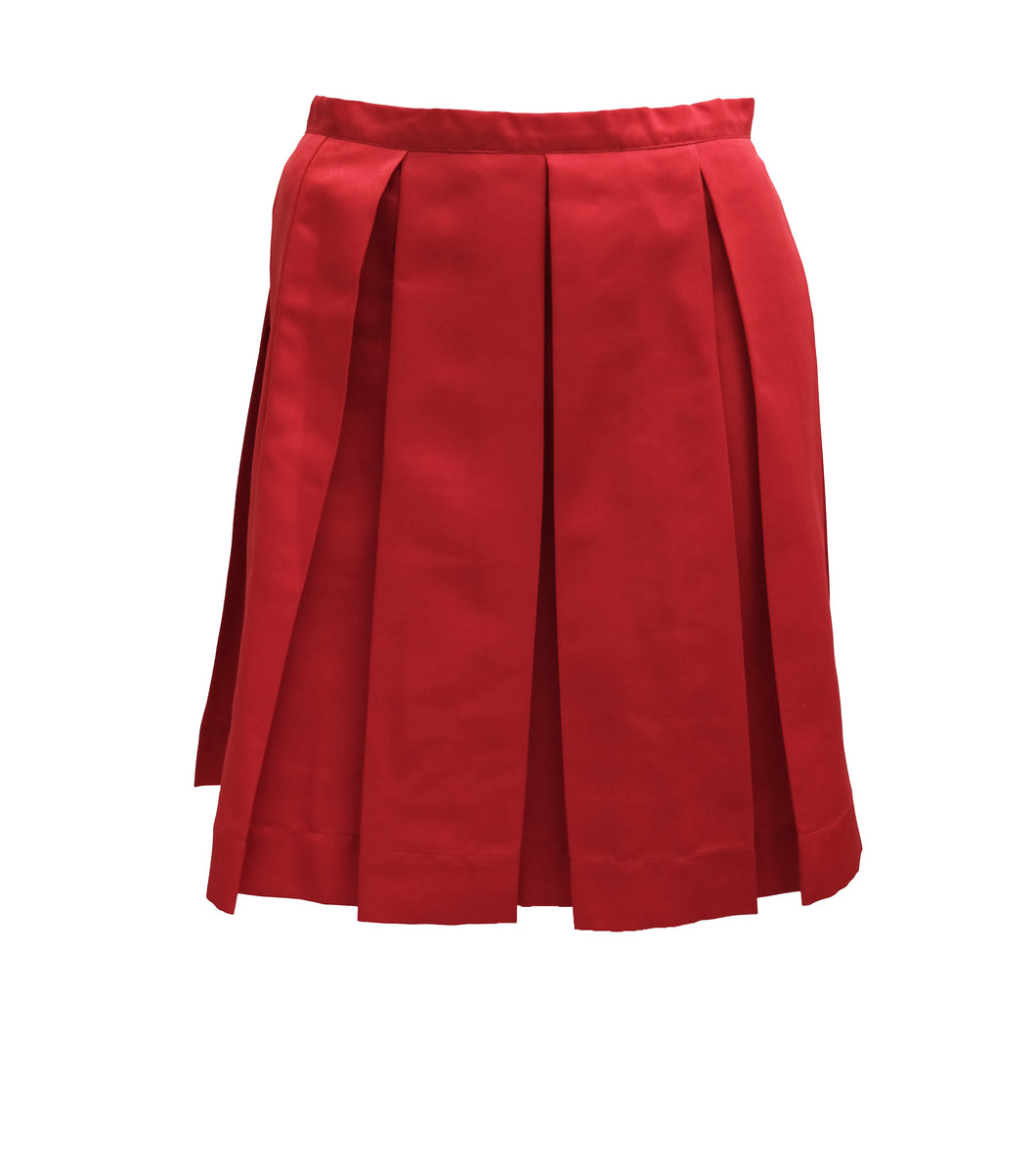 Justin Case Pleated Skirt in Red Satin, UK10