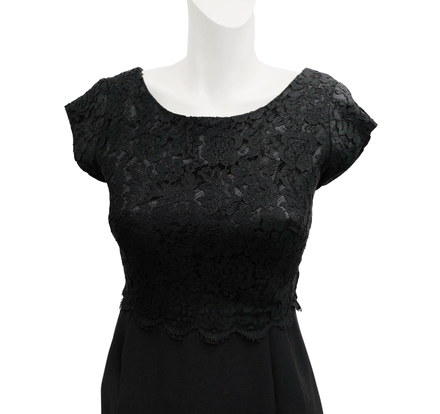 Vintage Little Black Dress with Lace Bodice, UK8