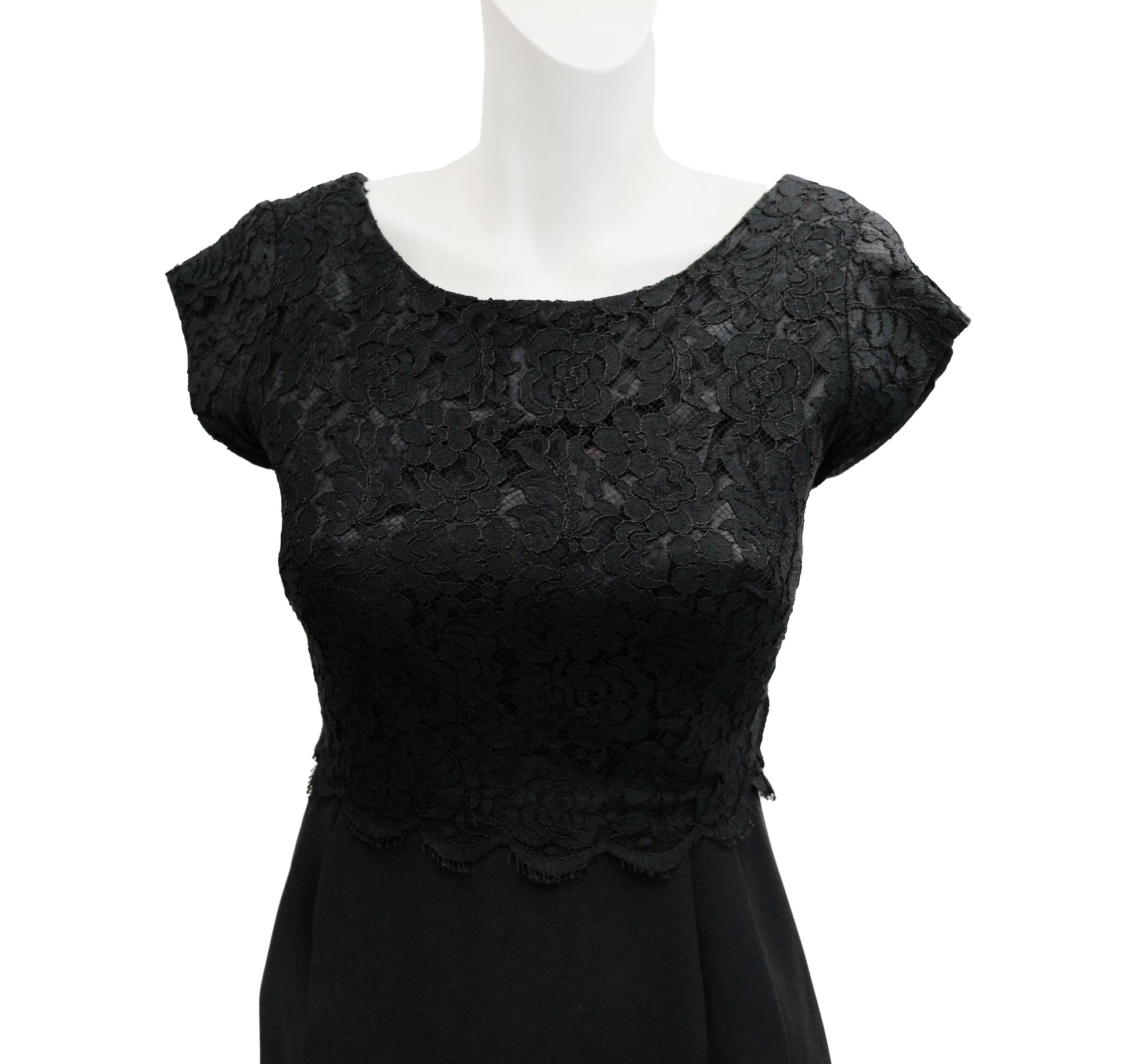 Vintage Little Black Dress with Lace Bodice, UK8