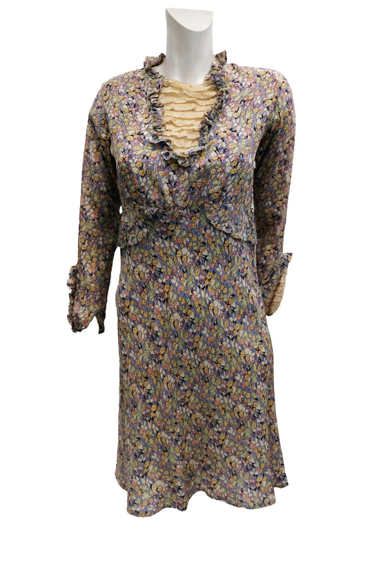 Vintage Tea Dress in Floral Silk, UK10