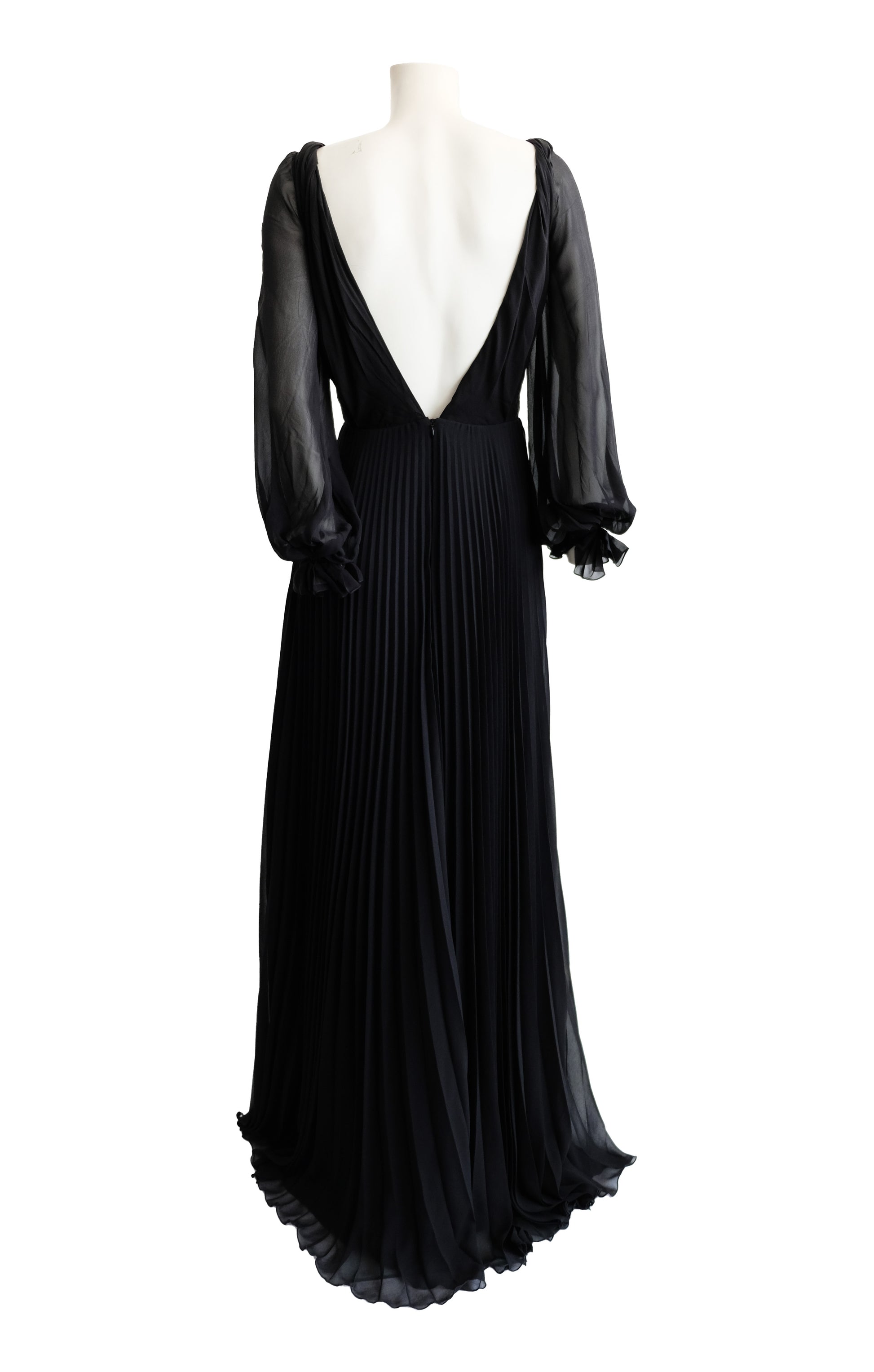 Victoria Beckham Long Gown in Black Silk with Pleated Skirt, UK10