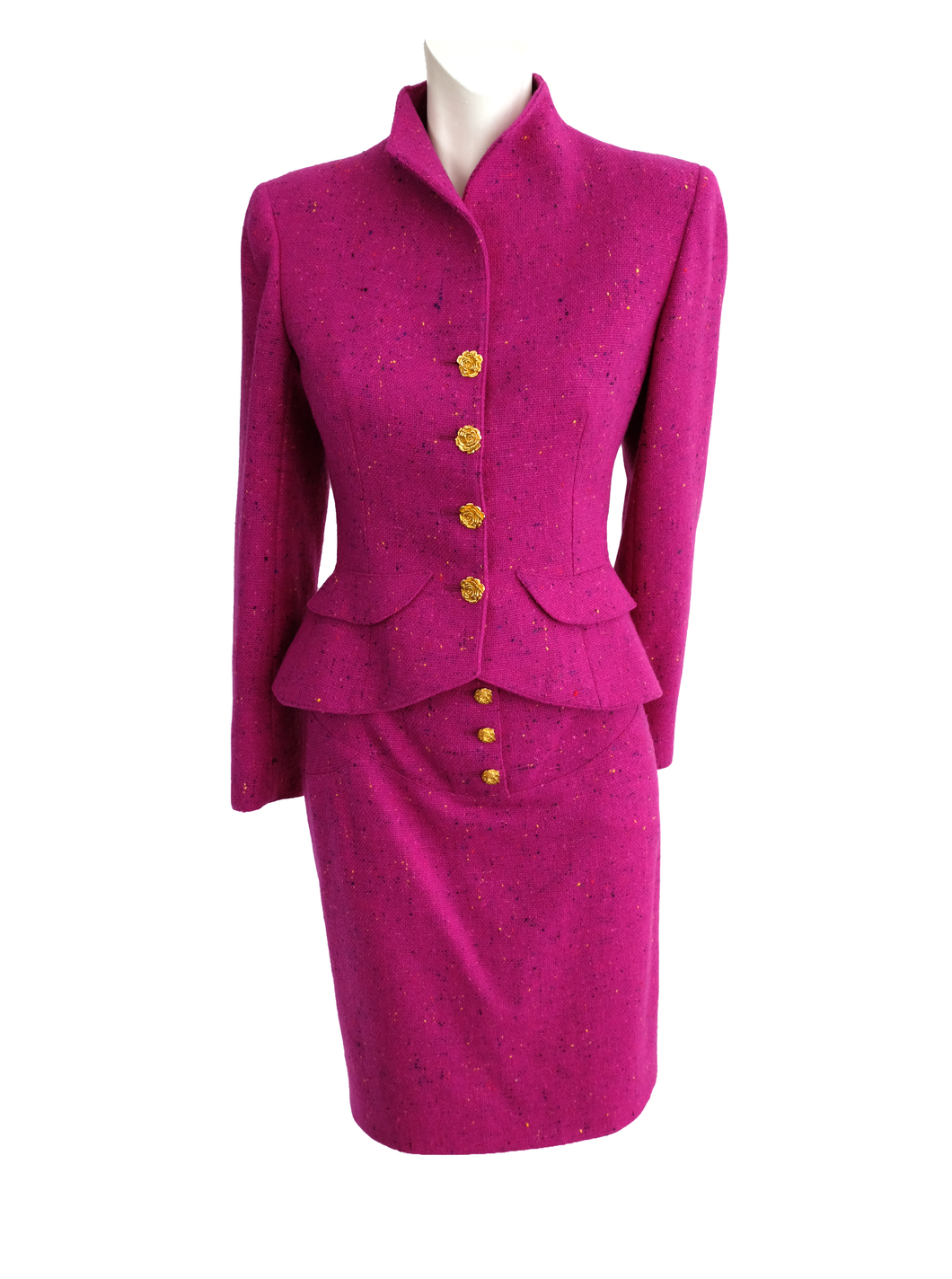 Emanuel Ungaro Vintage Skirt Suit in Flecked Magenta Wool, UK10
