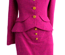 Emanuel Ungaro Vintage Skirt Suit in Flecked Magenta Wool, UK10