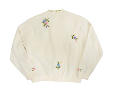 1960s Vintage Embroidered Rosebud Cardigan in White Wool, S