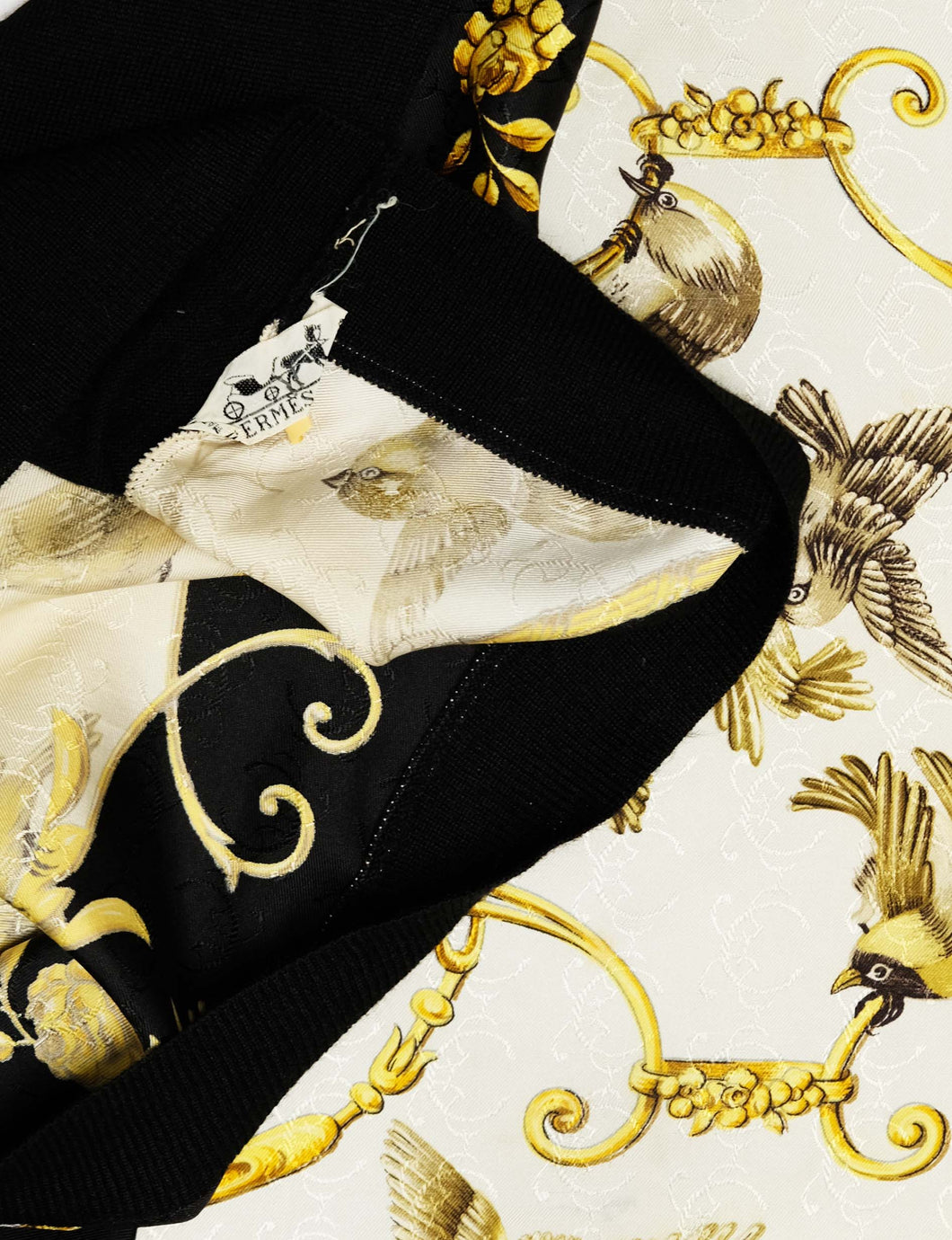 Hermès Vintage Black Polo Neck with Printed Silk Front, La Clé des Cha ...