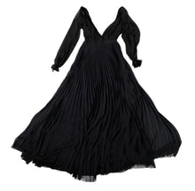 Victoria Beckham Long Gown in Black Silk with Pleated Skirt, UK10